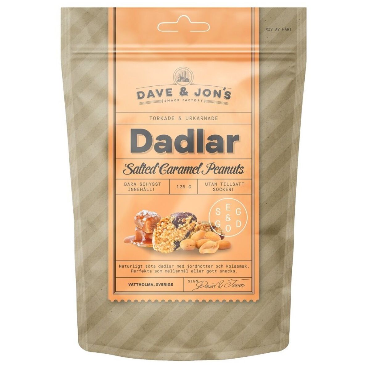 Dave & Jon’s maitsestatud datlid – Salted Caramel Peanuts 125 g